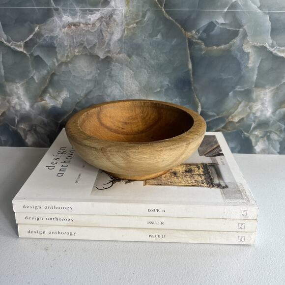 Thick Primitive Hand-Turned Wooden Dough Bowl Rustic Country Decor 7" - Picture 9 of 10